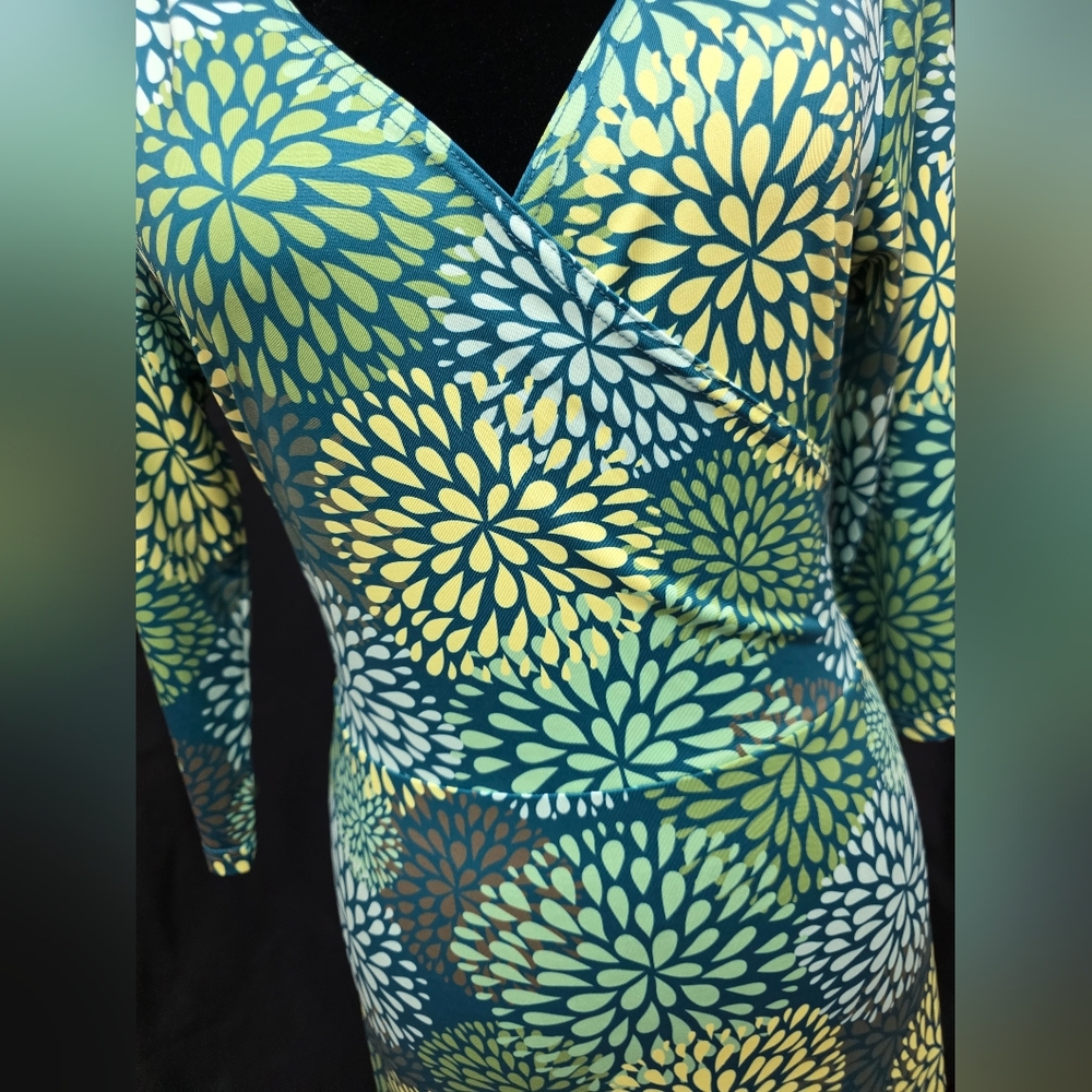 PattyBoutik Teal and Lime Floral Dress